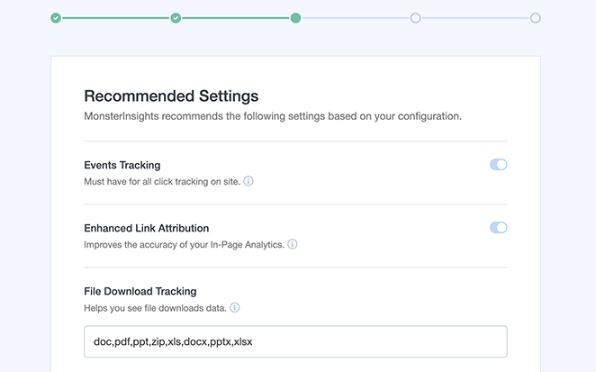 MonsterInsights recommended settings