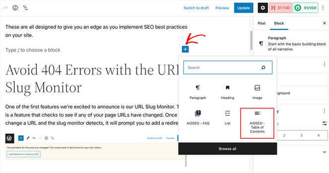 Adding table of contents with AIOSEO TOC block