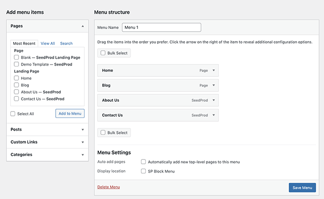 Manage menu appearance