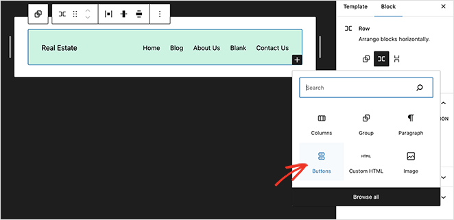 Add button block to WordPress menu