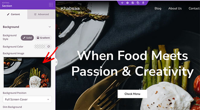 Change your restaurant website images