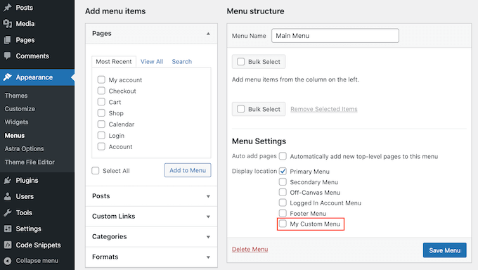 Custom menu in WordPress