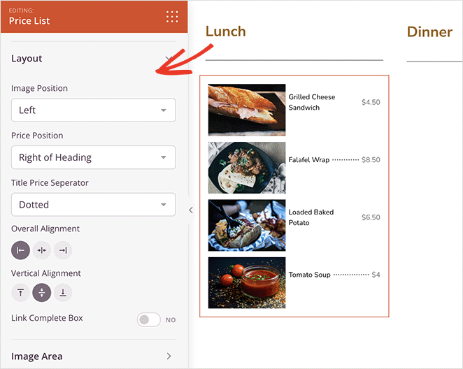 price-list-layout-settings - SeedProd Price list layout settings