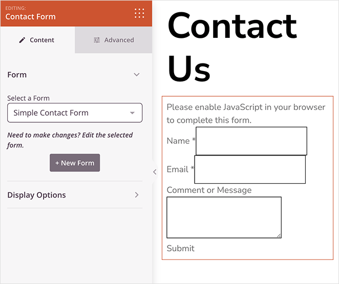 Restaurant contact form