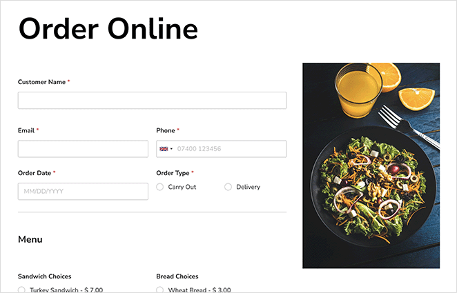 how to design a restaurant website order page