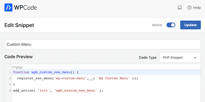 Save custom code snippet