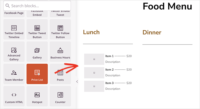 SeedProd price list block