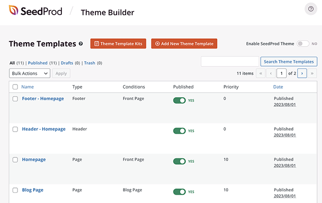 SeedProd template parts