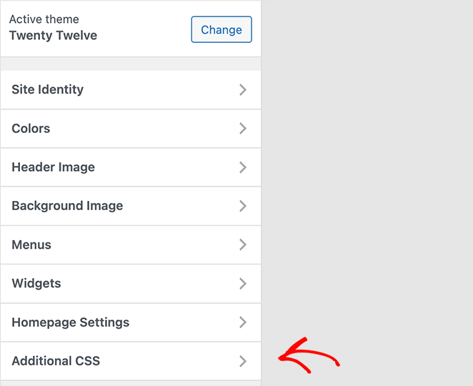 Screenshot showing where to add custom CSS in the WordPress customizer