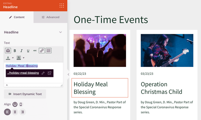 Link event items to church website event page