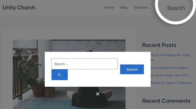 Example of search bar in the WordPress menu