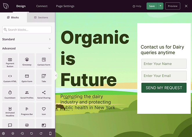 SeedProd page builder interface