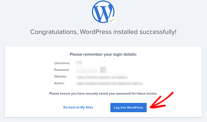 WordPress installed successfully