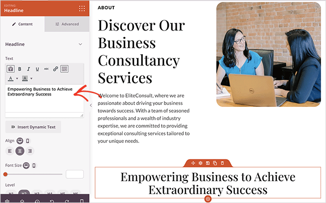 Add your company's mission to the about us page with a new headline or text block