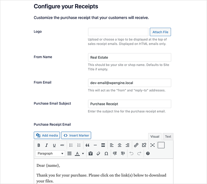 Configure your purchase receipt in EDD