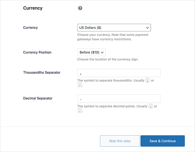 Select your business currency in EDD