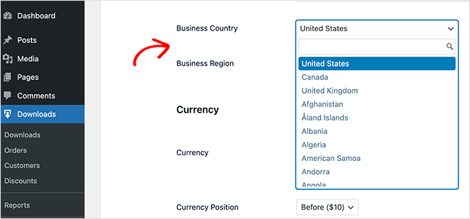 enter your Busines Country and Region in EDD