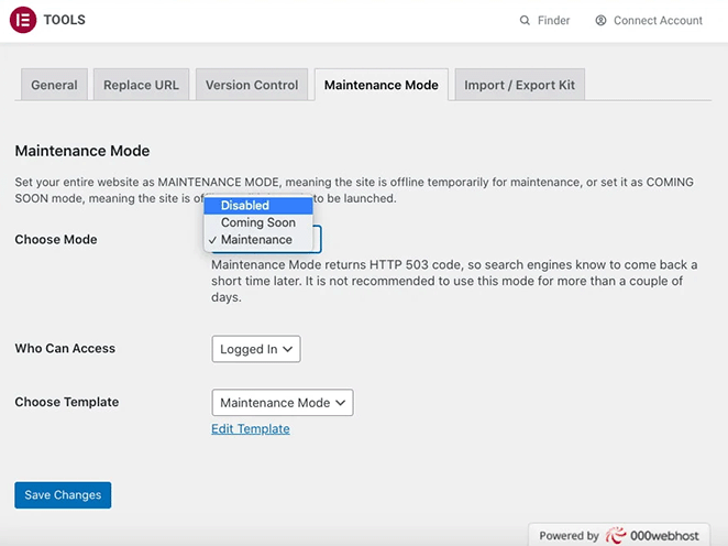 Elementor maintenance mode settings