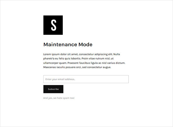 Minimal coming soon maintenance page example