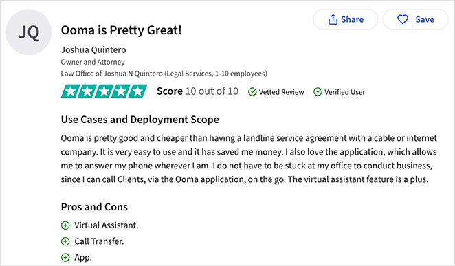 Ooma business telephone system customer review
