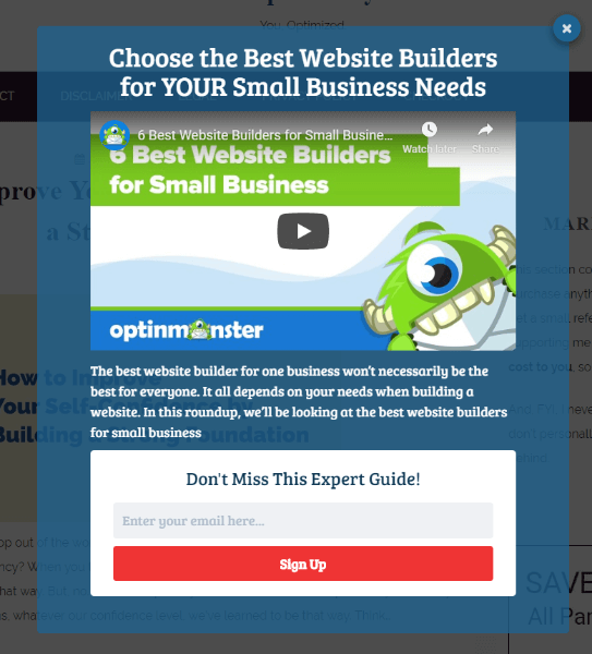 OptinMonster video popup exazmple