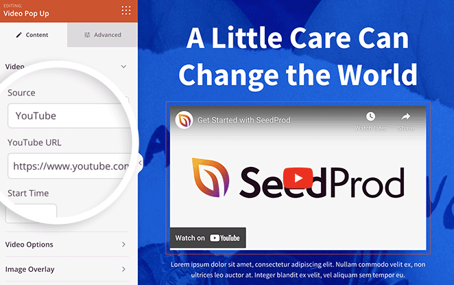YouTube video popup source SeedProd