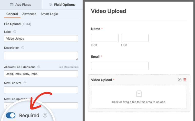 WPForms video upload form