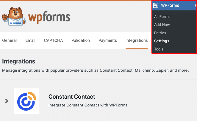 WPForms constant contact integration