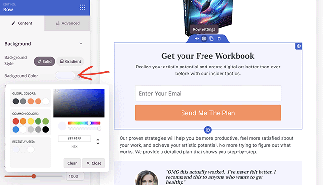 Choose colors for your custom page