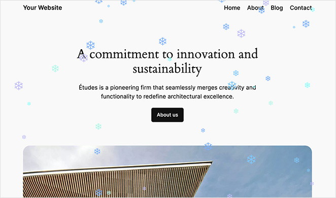 Example of how to add snow effect in WordPress using a WP snowflakes pluginn