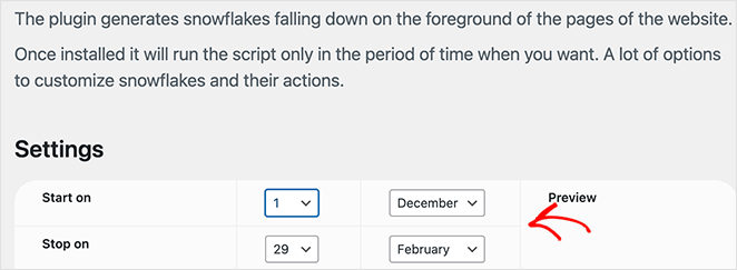 Set the snowflakes start date and month.