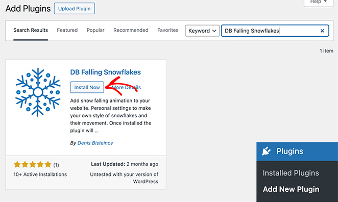 Install and activate DB Falling Snowflakes plugin