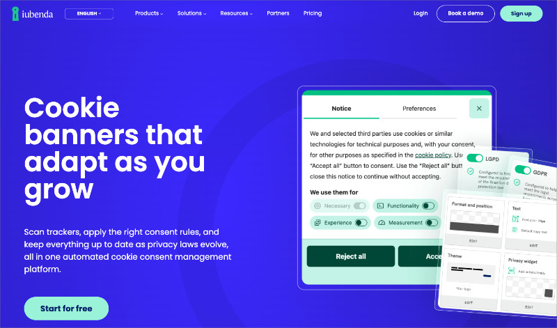 iubenda - SeedProd iubenda privacy and cookie consent solution homepage