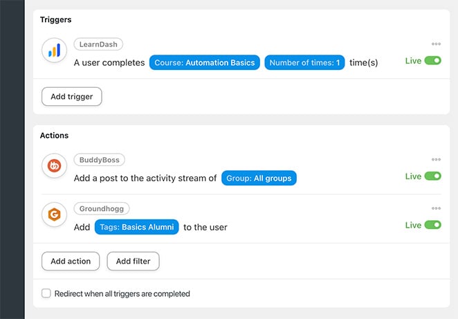 Écran de recette d'Uncanny Automator