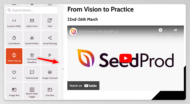 Video Popup block SeedProd