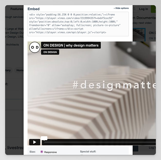 Embed Vimeo video without iFrame