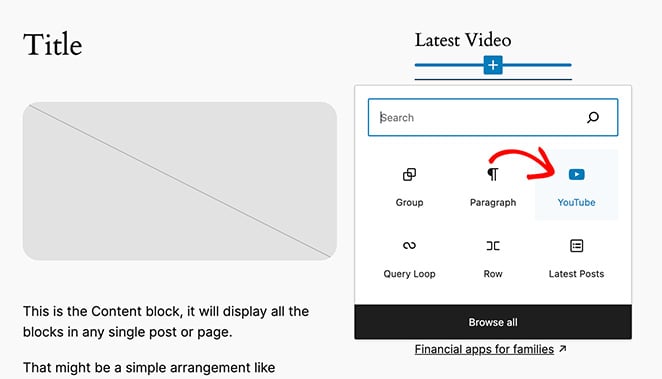 Add the WordPress YouTube embed block