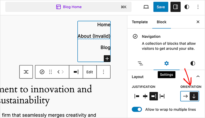 Change the navigation orientation to vertical