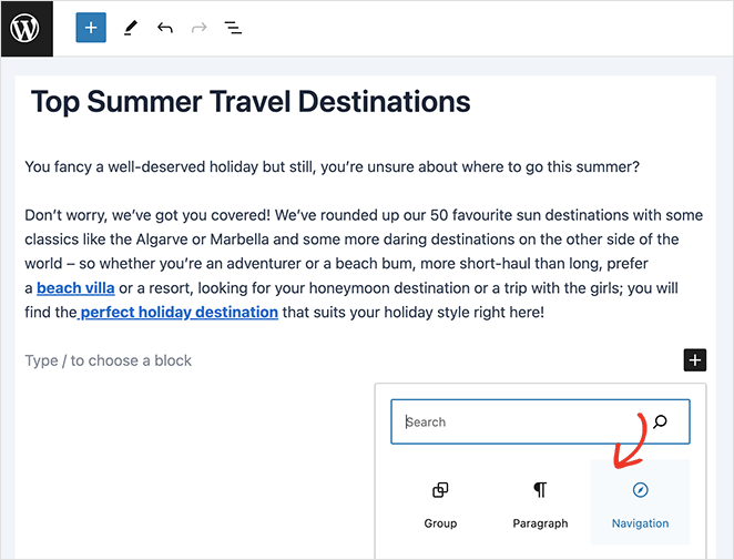 WordPress navigation block