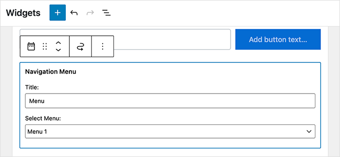 Paramètres du widget du menu de navigation