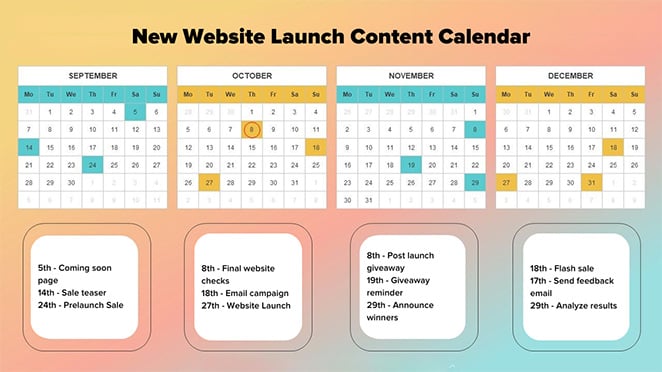 New website launch content calendar example