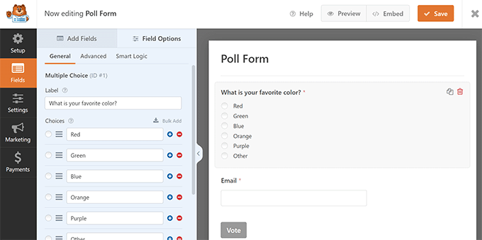 Exemple de formulaire de sondage WPForms