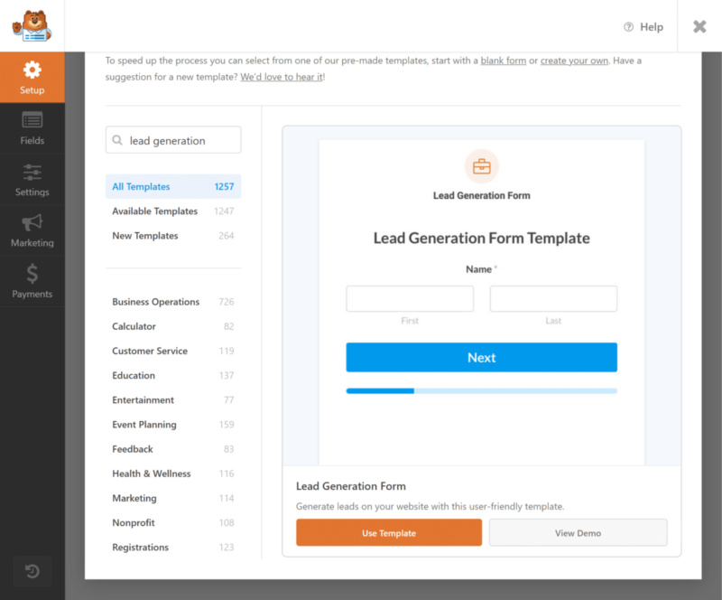 WPForms lead generation form template