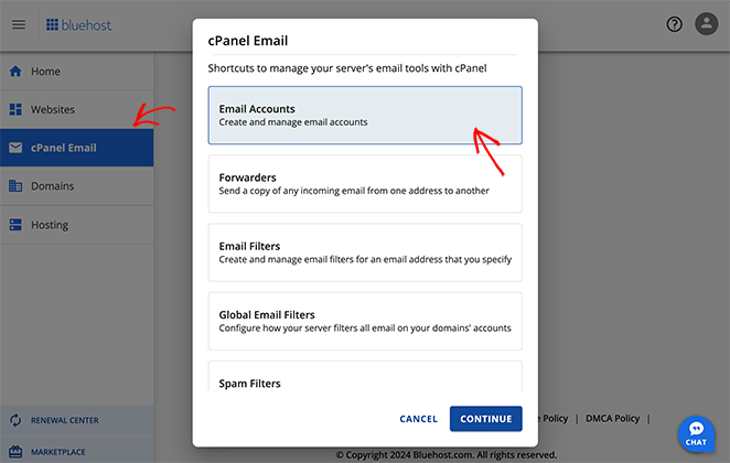Bluehost cPanel Email Accounts 
