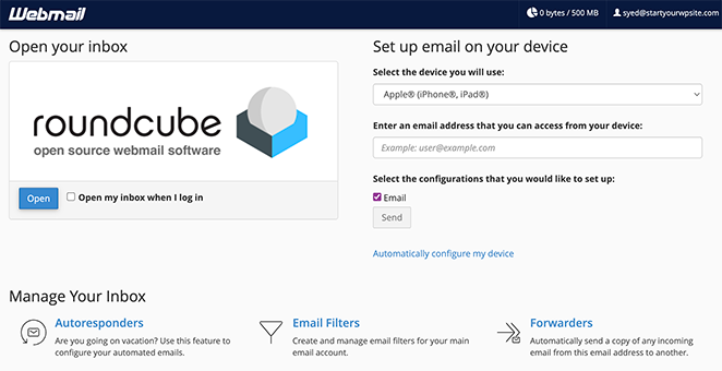 Bluehost webmail set up