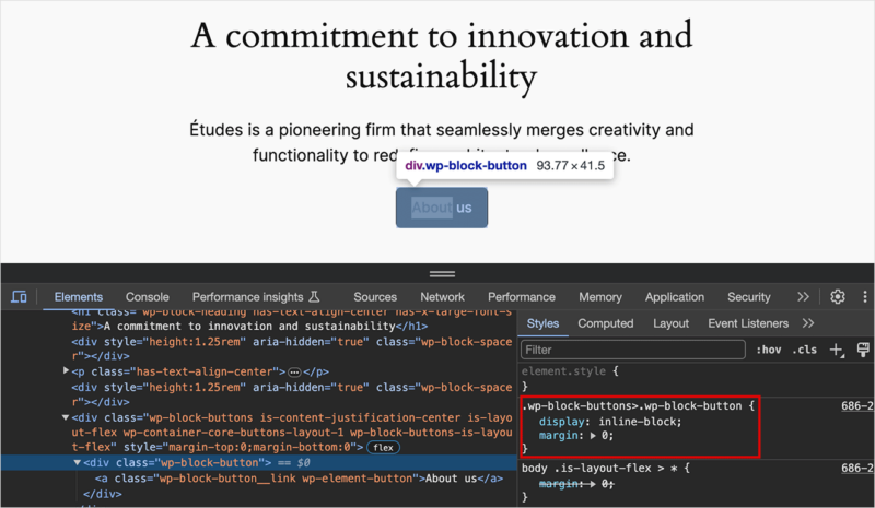 Sélectionner les styles CSS d'un élément WordPress à l'aide de l'outil inspect