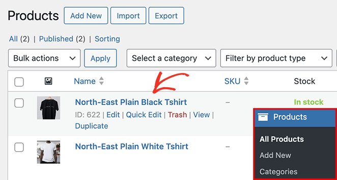 Click the product title to open and edit a WooCommerce product