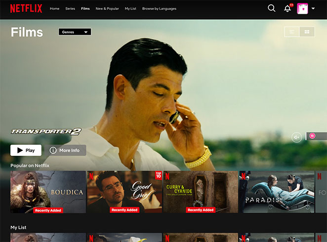 Site web de divertissement de type Netflix