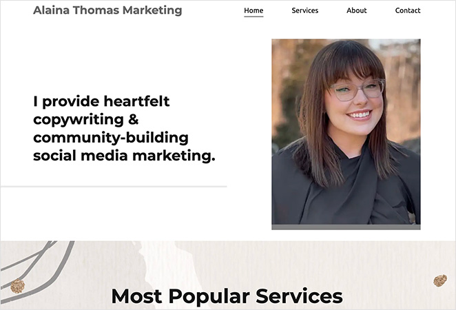 Alaina Thomas Freelancer Website Example