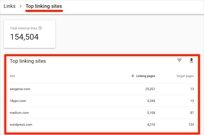 Google search console top linking sites